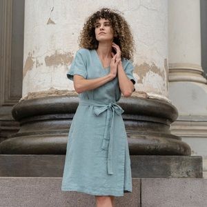 NWOT Handmade 100% Linen Wrap Dress